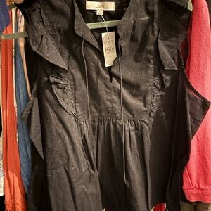 NWT LOFT Black Ruffle Blouse
